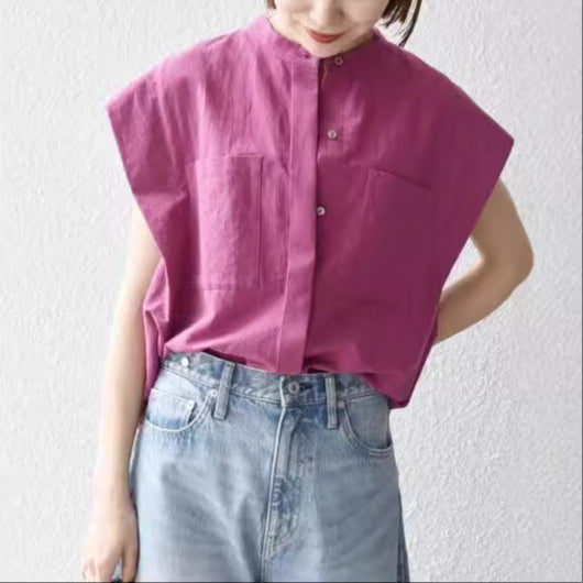 【トップス】夏 立襟 コットン 日焼け止め シャツ