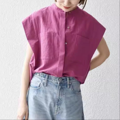 【トップス】夏 立襟 コットン 日焼け止め シャツ