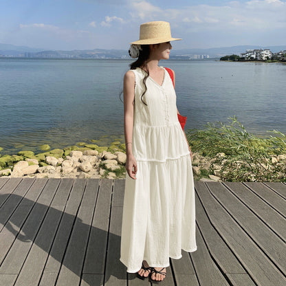 【ワンピース】夏 新作 デザイン感  リゾート風 ノースリーブワンピース【JZシリーズ】