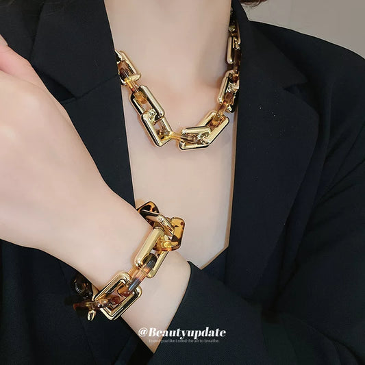 【グッズ】ヒョウ柄 チェーン アクセサリー レディース ピアス ネックレス ブレスレット レトロ風