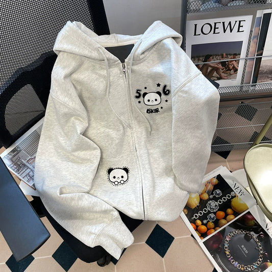 【アウター】裏起毛 🐼かわいいパンダ刺繍 フード付き ジップパーカー レディース 秋冬 カーディガン【FCシリーズ】
