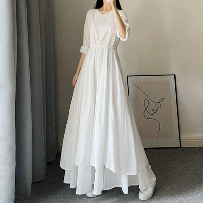 【洋裝】夏季新品：復古喇叭廓形，100%純棉，文藝風，長袖洋裝