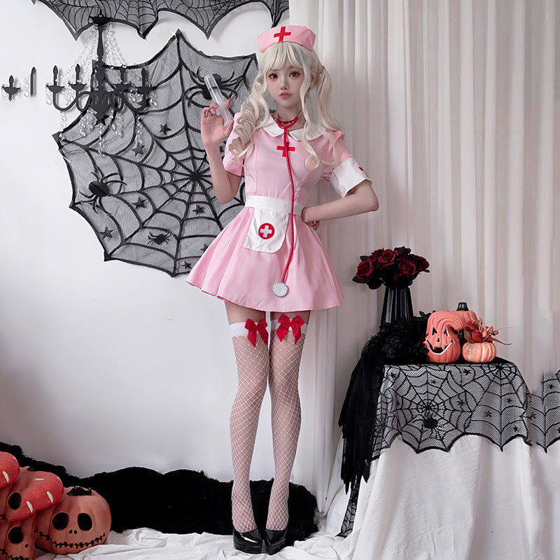 【ハロウィン】大人用コスプレ・ナース服・ピンク・日本風・セクシー・ドクターナースワンピース