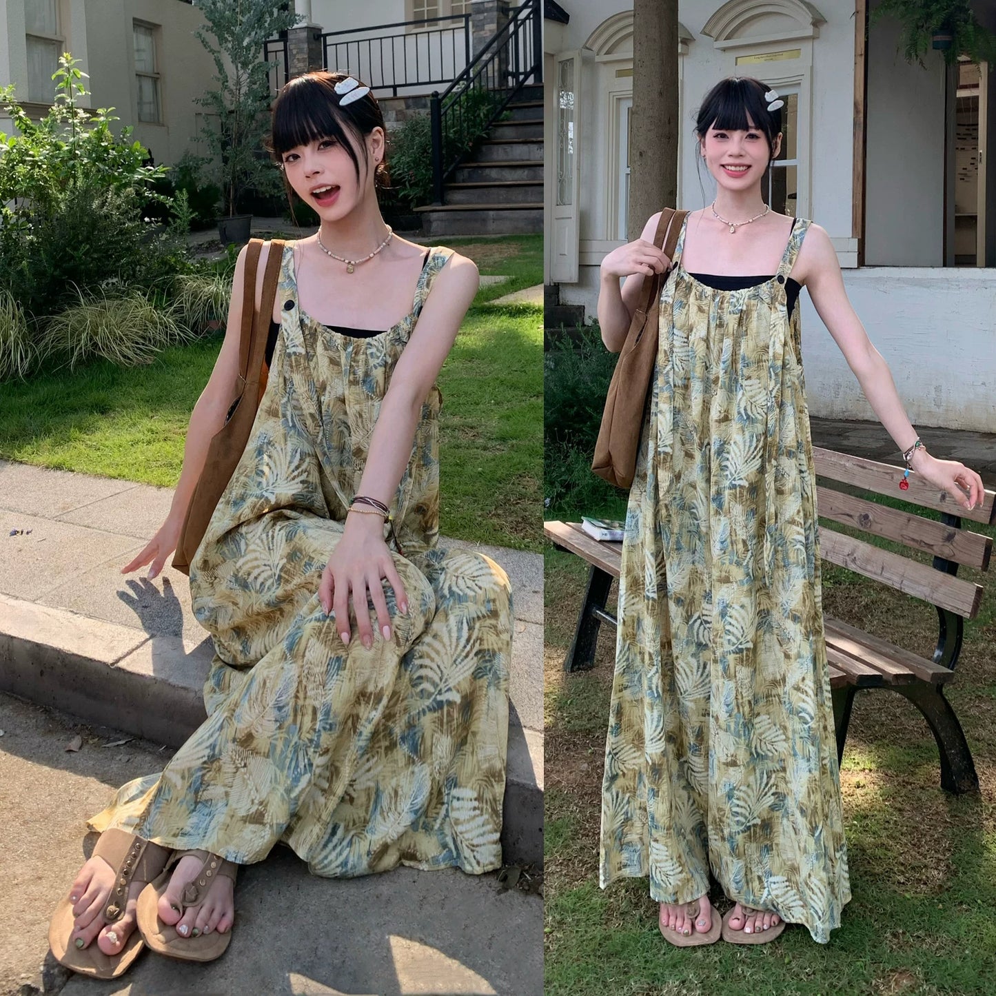 復古風吊帶闊腿連身褲｜夏季寬鬆顯瘦連體褲｜休閒百搭氣質款【SH系列】