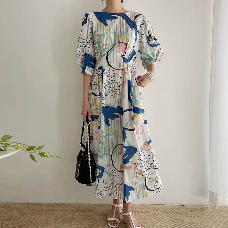 【ワンピース】夏新作 ラウンドネック プリント プリーツ 半袖ワンピース レディース ロング丈
【SHシリーズ】