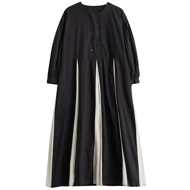 期間限定⭐️60%OFF【ワンピース】春秋新作 韓国風 ボリューム袖 モノトーン切り替え ダブルボタン 長袖ワンピース きれいめカジュアル【AHシリーズ】