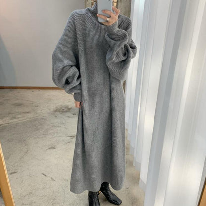 【24AW】【ワンピース】韓国風 ゆったり 合わせやすい 無地 シンプル 長袖ワンピース