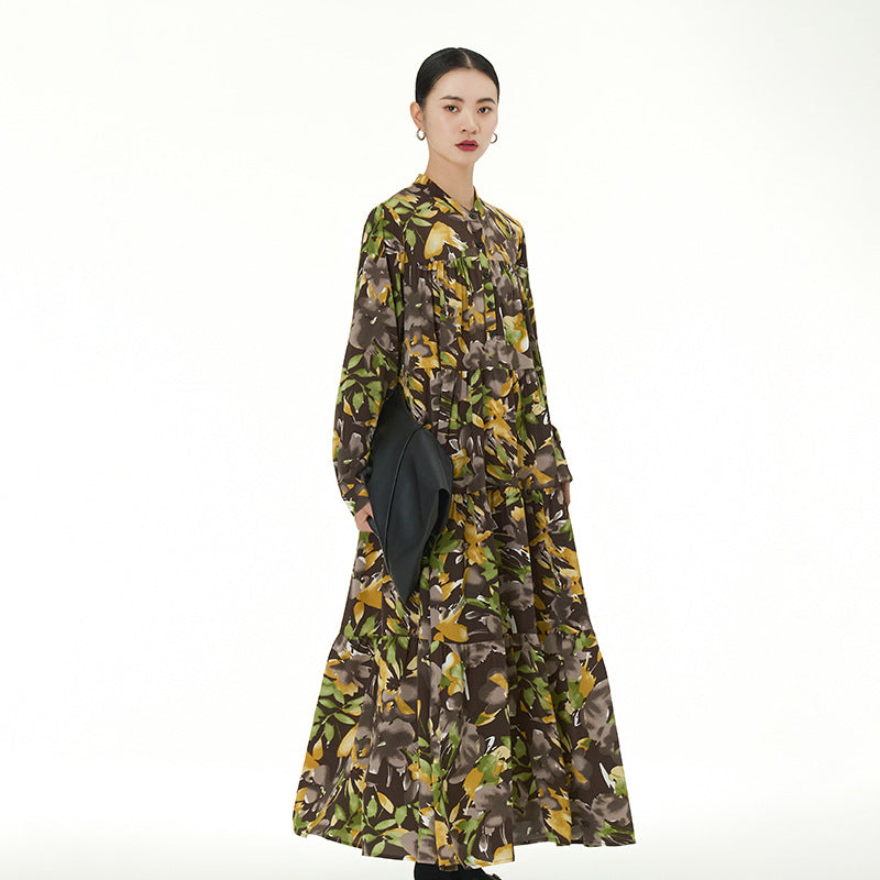 【ワンピース】春 秋 冬 花柄 プリント 長袖 ティアードワンピース 【SHシリーズ】