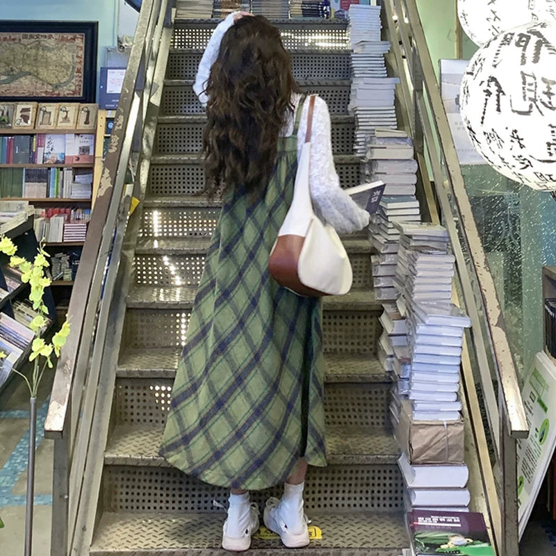 【セットアップ】プラスサイズ 合わせやすい チェック柄 Ｔシャツ+ノースリーブワンピース 2点セット【JZシリーズ】