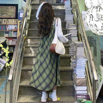 【セットアップ】プラスサイズ 合わせやすい チェック柄 Ｔシャツ+ノースリーブワンピース 2点セット【JZシリーズ】