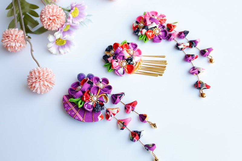 【セットアップ】夏 手作り布製  髪飾り つまみ細工風 和風ヘアアクセサリー 【SHシリーズ】