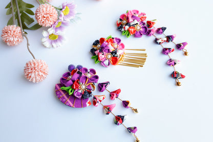 【セットアップ】夏 手作り布製  髪飾り つまみ細工風 和風ヘアアクセサリー 【SHシリーズ】