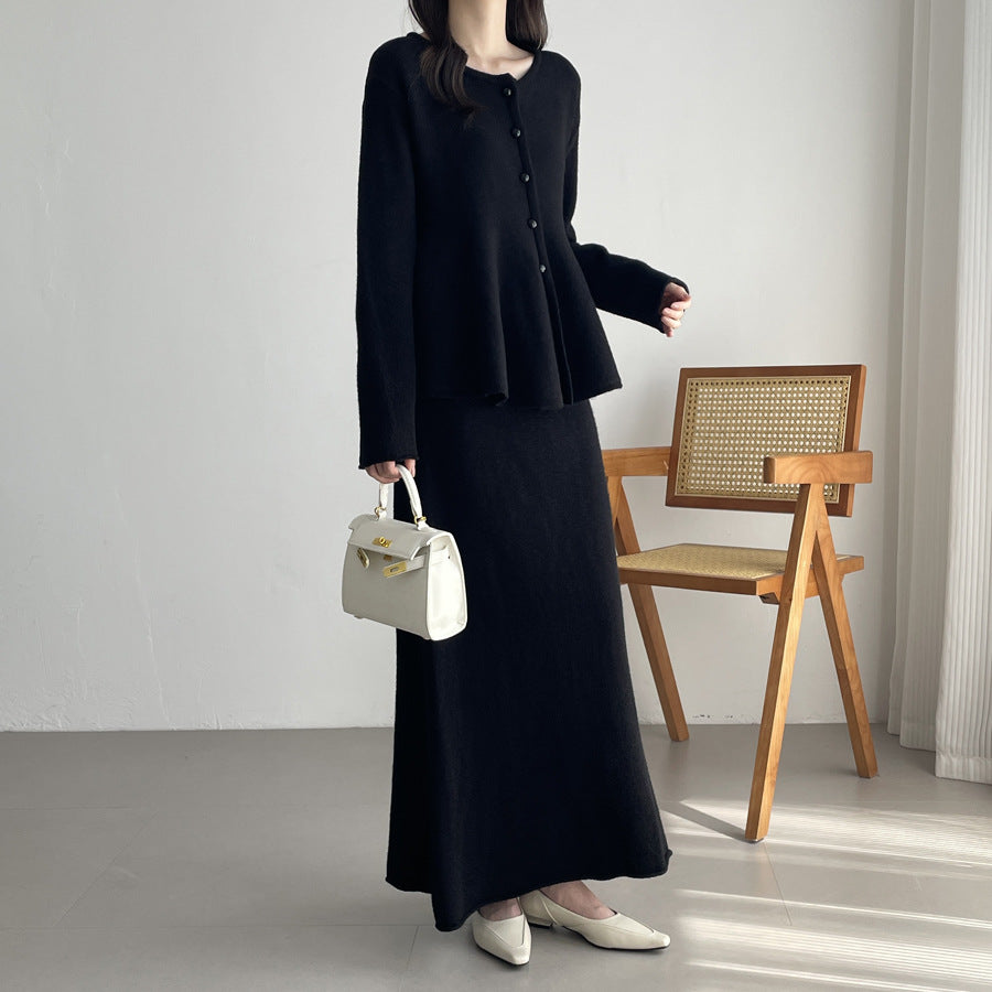 【セットアップ】春 秋 冬 ニットカーディガン + フロア丈 ロングスカート 2点上下セット 【SNシリーズ】