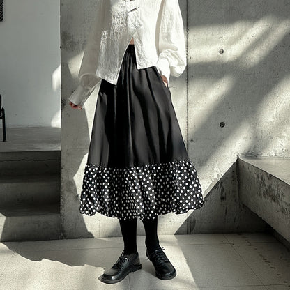 【ボトムス】春 秋 冬 ウエストゴム バルーン裾 ドット切り替え Aライン スカート 【AHシリーズ】