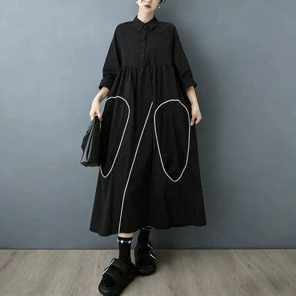 【ワンピース】ダークモードアシンメトリーデザイン配色シャツワンピース レディース 2026春秋新作 韓国風 カジュアル【JZシリーズ】