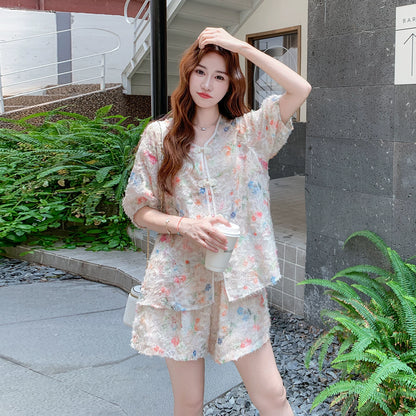 2点セット！【セットアップ】中華風 刺繍上下セット レディース 夏 トップス×ショートパンツ 上品 リゾートコーデ【SHシリーズ】