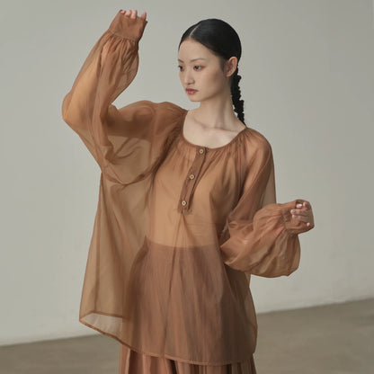 【セットアップ】【単品注文】シアーシャツ＆ロングスカート上下セット レディース 透け感 レイヤード リゾートコーデ【JZシリーズ】