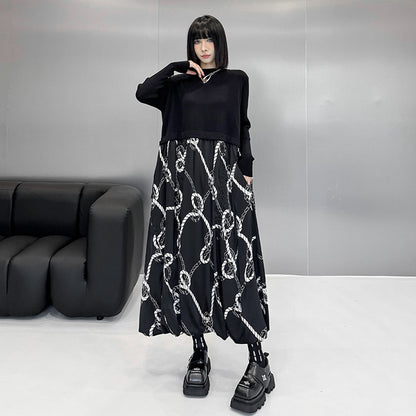 【24AW】【ワンピース】切り替え ニット プリント ワンピース【AHシリーズ】