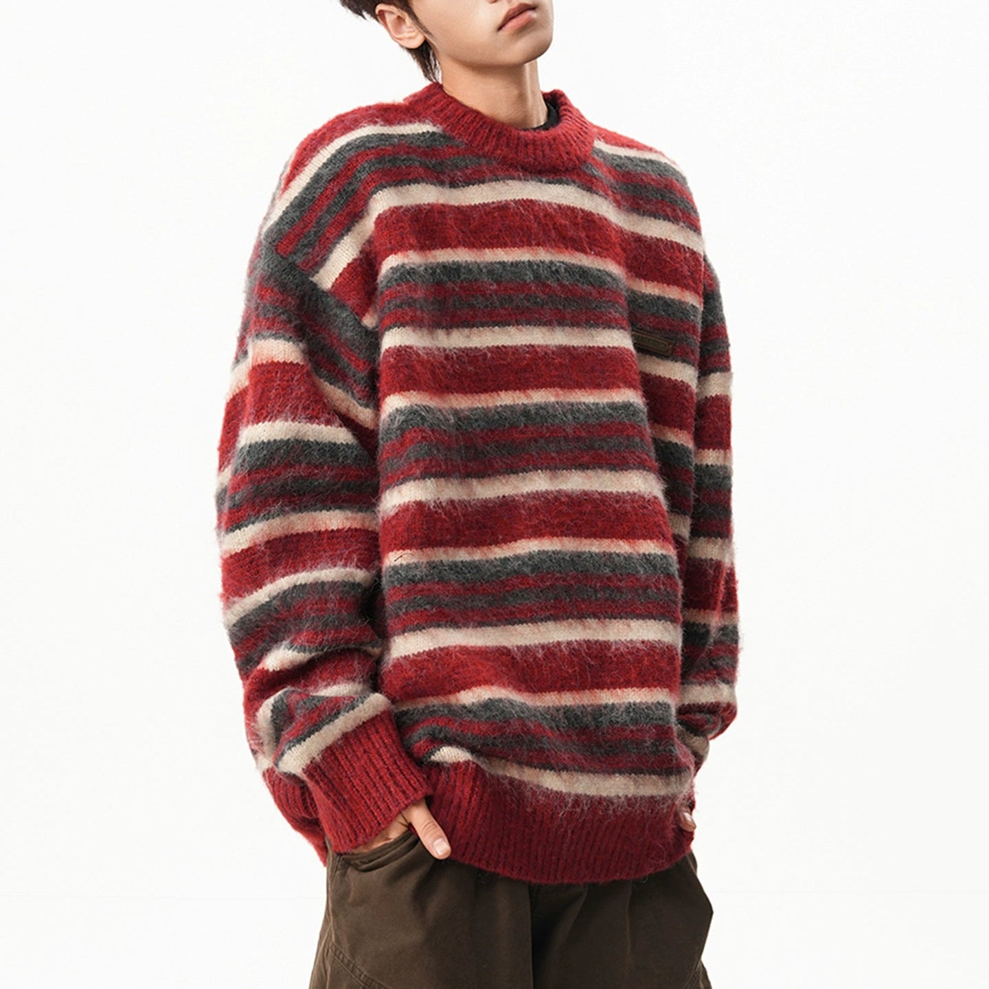 【トップス】アメリカン ストライプ カラーブロック 男女兼用 レトロ セーター【FCシリーズ】