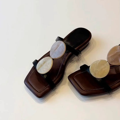 【シューズ】夏 新作 ワンストラップ スクエアトゥ アウトドア用 レトロ風 ローヒールフラットサンダル