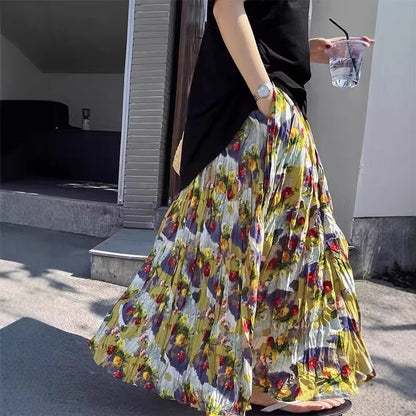 【60%OFF⭐️早い者勝ち】【ボトムス】油絵風 ウエストゴム 小花柄 スカート 【SHシリーズ】