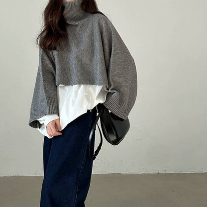 【トップス】イレギュラー 春 秋 冬 ショート丈  レイヤード セーター 【JZシリーズ】