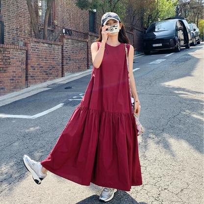 【ワンピース】夏新作 ゆったりシルエット 高級感 体型カバー抜群 ノースリーブワンピース