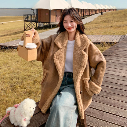 【アウター】冬 レディース メラード風 フェイクムートン ボアコート カフェ色 小柄向け 厚手 あったか【JZシリーズ】