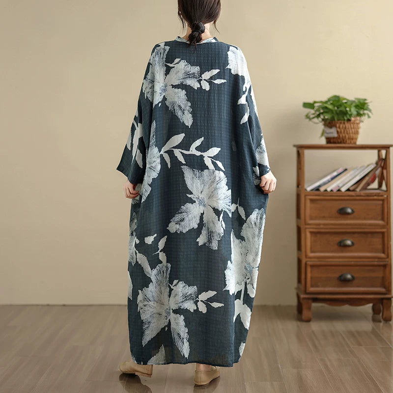 【60%OFF⭐️早い者勝ち】【ワンピース】新作 花柄 トラベル風 Vネック 長袖 9分袖 ロングワンピース 体型カバー ゆったり【SHシリーズ】