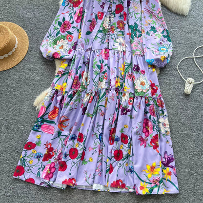 【60%OFF⭐️早い者勝ち】【ワンピース】クラシカル バルーンスリーブ フレンチ リボン付き 花柄 プリント 長袖 ワンピース【SHシリーズ】