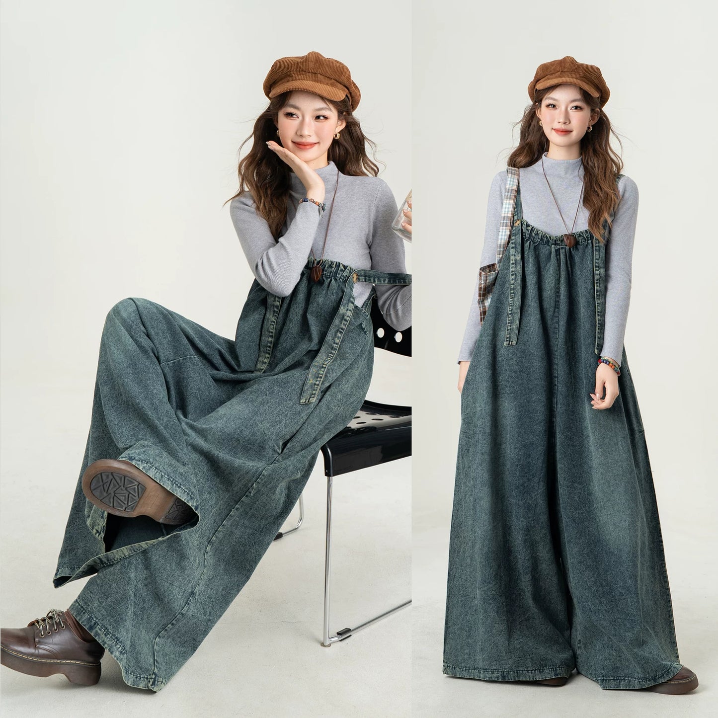【ボトムス】韓国風ルーズデニムサロペット レディース 秋冬新作 ゆったりシルエット 着回し抜群 オーバーオール 大人カジュアルワイドパンツ【JZシリーズ】