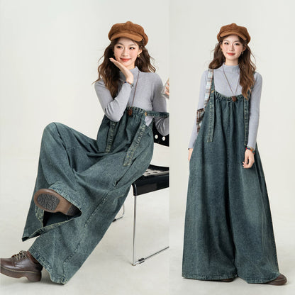 【ボトムス】韓国風ルーズデニムサロペット レディース 秋冬新作 ゆったりシルエット 着回し抜群 オーバーオール 大人カジュアルワイドパンツ【JZシリーズ】