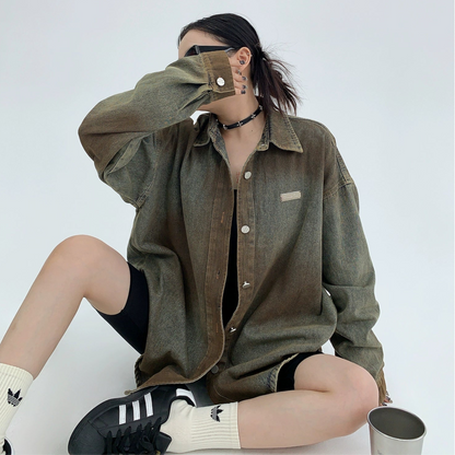 【トップス】春秋 アメリカンスタイル ヴィンテージ加工 合わせやすい シャツジャケット【FCシリーズ】