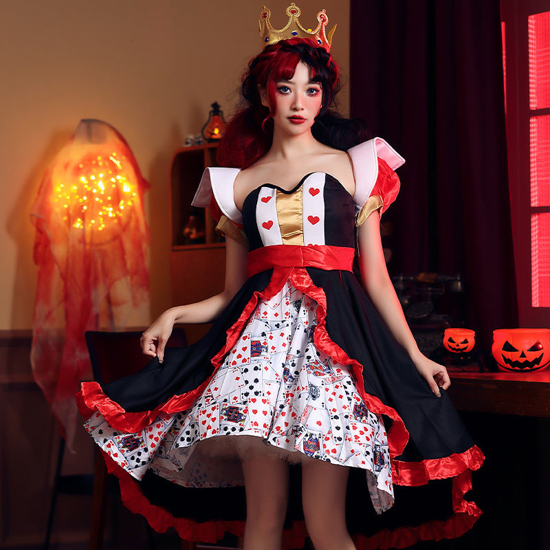 【ハロウィン】ハートの女王 魔女 トランプ 貴族風 仮装 コスプレ 演出服 お祭り トランプ柄ワンピース