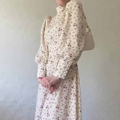 【24AW】【ワンピース】春秋 花柄 ゆったり長袖ワンピース