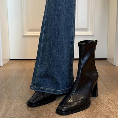 【シューズ】ショート 太めヒール 春 秋 冬 スリムブーツ  【JZシリーズ】