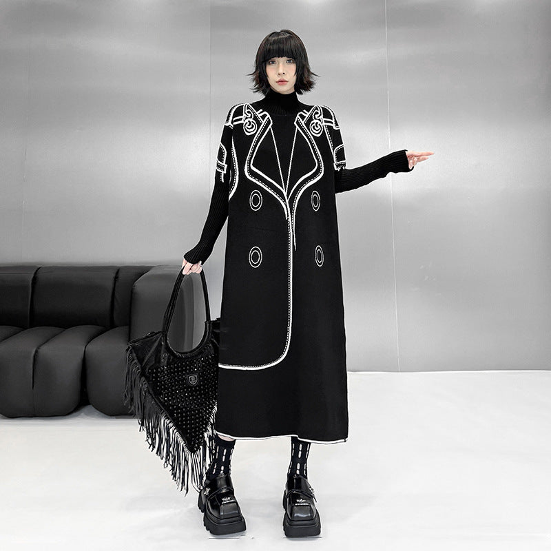 【ワンピース】 半ハイネック 長袖 ニットワンピース レディース 秋冬 ゆったり ロング丈【AHシリーズ】