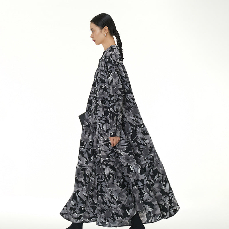 【ワンピース】春 秋 冬 花柄 プリント 長袖 ティアードワンピース 【SHシリーズ】