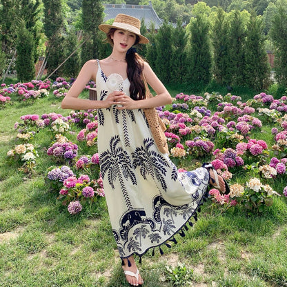 【ワンピース】ボヘミアン 民族風 プリント バカンス Vネック ノースリーブワンピース【SHシリーズ】