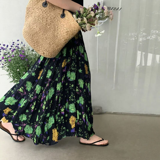 【ボトムス】花柄 フレアロングスカート レディース 春夏 ハイウエスト 軽やか リゾートコーデ 上品 フェミニン【SHシリーズ】
