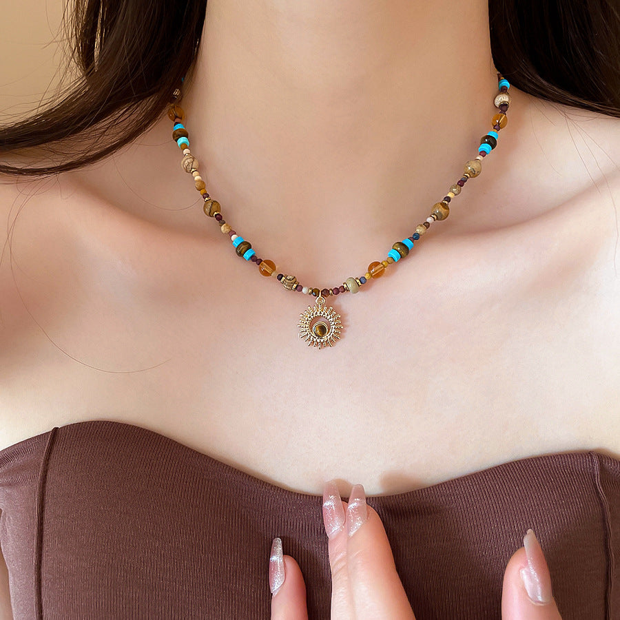 [商品] 鈦鋼珠太陽花項鍊 全新中式復古風 奢華choker項鍊