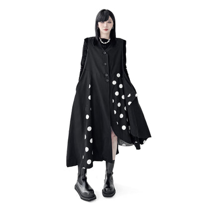 【トップス】不規則デザイン ドット柄 ロングベスト レディース 春秋 新作 ファッション【AHシリーズ】