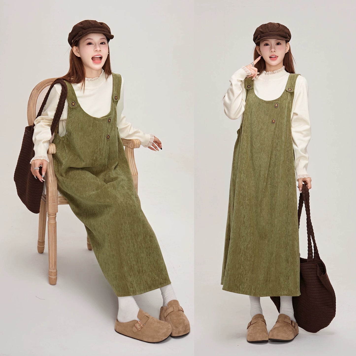 【ワンピース】✨体型カバー♡ スエード風ノースリーブワンピース  レディース 冬 Uネック ベストワンピ【JZシリーズ】