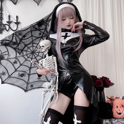 【ハロウィン】レディース 大きいサイズ 吸血鬼 修道女 十字架 ゴシック ダーク コスプレ衣装