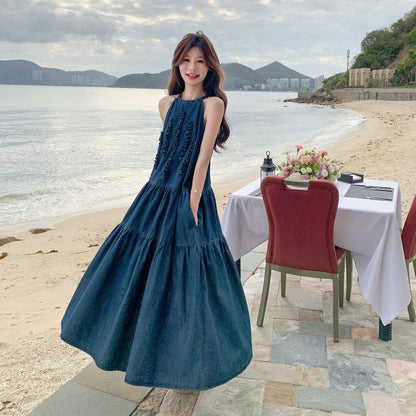 【ワンピース】夏 フレンチ温柔風 スウィート 韓国系 スリム効果 ノースリーブワンピース