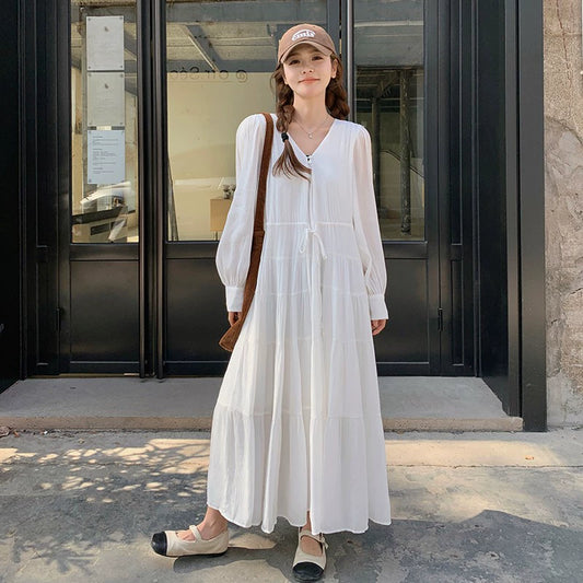 【ワンピース】フレンチ風  秋新作 優雅な気質 ミディ丈 スリム見え 長袖ワンピース【JZシリーズ】