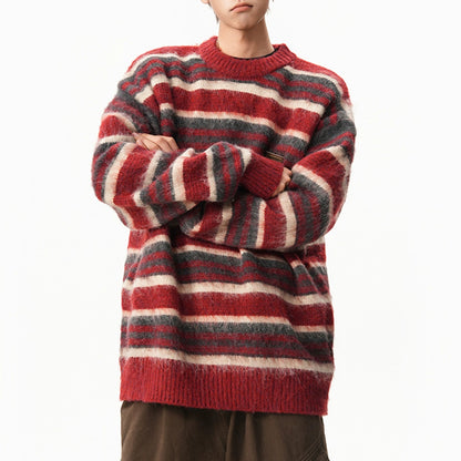 【トップス】アメリカン ストライプ カラーブロック 男女兼用 レトロ セーター【FCシリーズ】