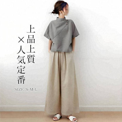 立領寬鬆兩件套｜短袖襯衫＋長褲套裝【JZ系列】