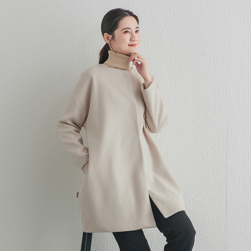 【アウター】春 秋 冬 ラウンドネック ボタン留め メルトン コート