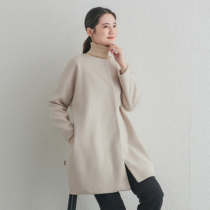 【アウター】春 秋 冬 ラウンドネック ボタン留め メルトン コート